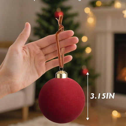 15PCS Velvet Christmas Balls Red Flocked Ornaments for Tree & Party Decor
