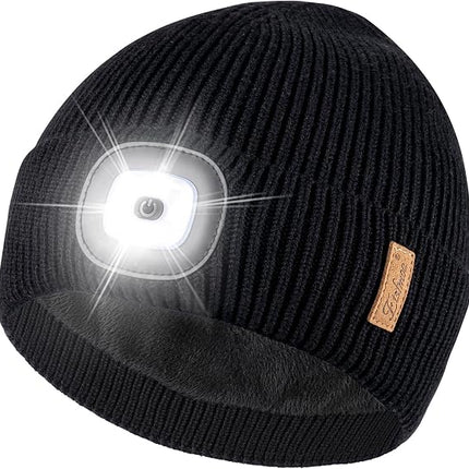 LED Beanie with Light, Fleece-Lined Rechargeable Hat, Warm Hands-Free Cap for Men & Women