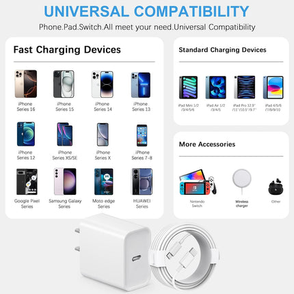 iPhone 17/16/15 Fast Charger – USB C Block with 6FT Cable for iPhone & iPad Pro