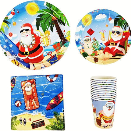 60PCS Christmas in July Tableware Set – Hawaiian Plates, Napkins & Cups for Parties