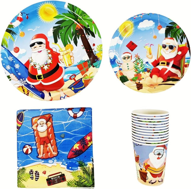 60PCS Christmas in July Tableware Set – Hawaiian Plates, Napkins & Cups for Parties