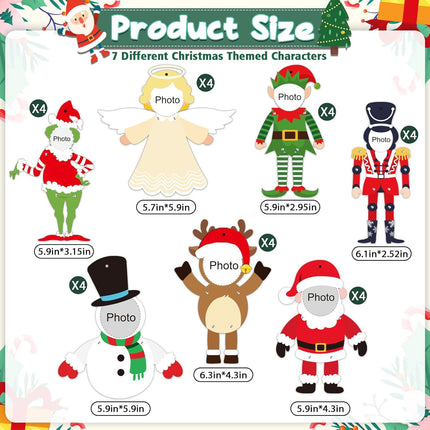 28PCS DIY Christmas Photo Frames – Snowman, Angel & Reindeer Ornaments