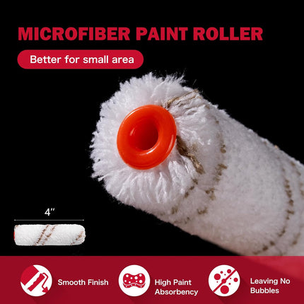 13 Piece Paint Roller Kit – 4-Inch Microfiber Rollers, Handle, Tray & Liners