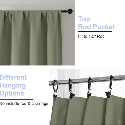 2-Pack Sage Green Blackout Curtains – Energy Saving, Rod Pocket, 40"x63"