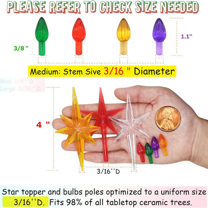 Ceramic Christmas Tree Replacement Bulbs Set – 117 Multicolor Lights + 5 Star Toppers