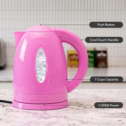 1.7L Pink Electric Tea Kettle 1100W Fast Boiling Water Heater BPA-Free KP72P