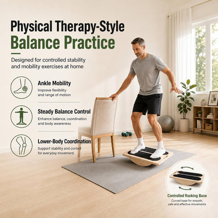 2-in-1 Wooden Slant Board & Balance Board, 5-Level Adjustable Calf Stretch Trainer