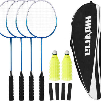 Badminton Racket Set with 2/4 Rackets, Birdies & Carry Bag for Outdoor Play