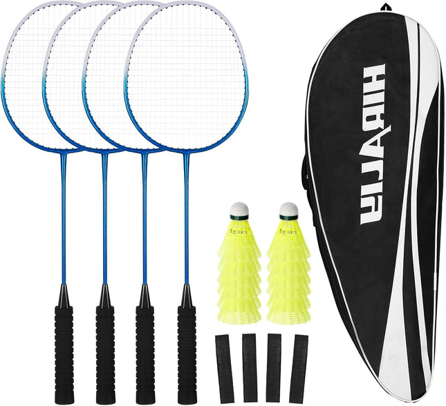 Badminton Racket Set with 2/4 Rackets, Birdies & Carry Bag for Outdoor Play