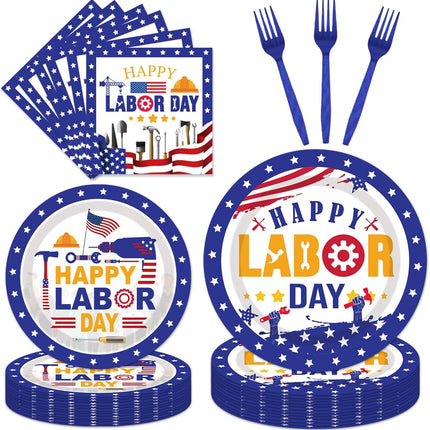 96 Pcs Labor Day Plates Napkins Party Supplies Disposable Tableware Set