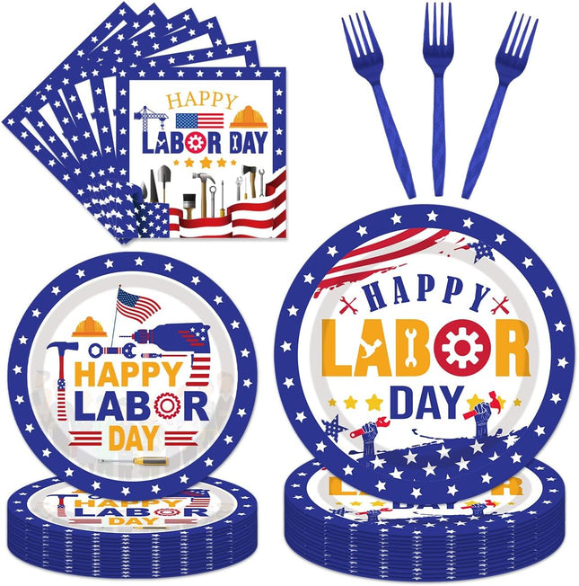 96 Pcs Labor Day Plates Napkins Party Supplies Disposable Tableware Set