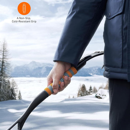 2-Pack 27" Snow Brush & Ice Scrapers, Ergonomic Grip, Heavy Duty ABS, Orange