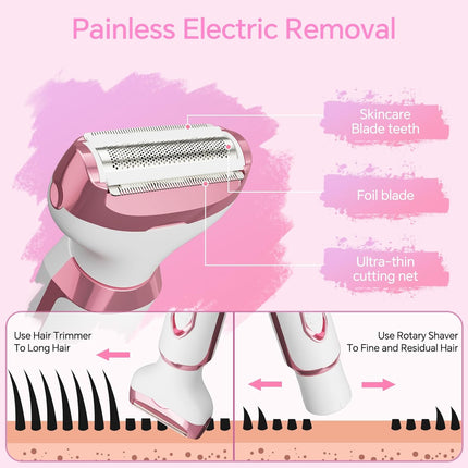 4-in-1 Women Electric Razor Bikini Trimmer Wet Dry Face Body Pubic Hair Shaver