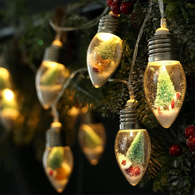 Christmas Vintage String Lights 6.6FT – 10 LED Snow Globes with Tree & Snow Decor