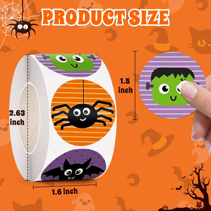 1000-Piece Halloween Stickers Roll, Pumpkin Bat Spider Labels, 16 Colors & Designs