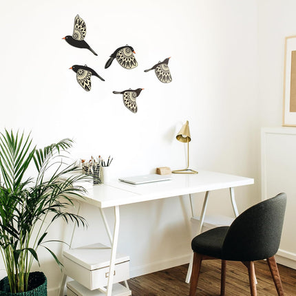 5 Pcs Wooden Bird Wall Art Black Flying Birds Rustic Home Decor Set