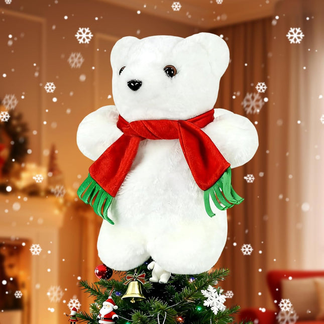 Cute 9in Polar Bear Tree Topper – Xmas Plush Decor for Home & Party