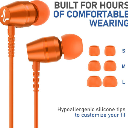 Wired In-Ear Earbuds with Microphone 3.5mm Jack 5-Year Warranty Orange