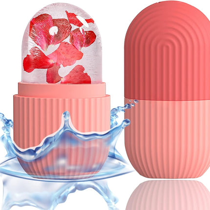 Ice Cube Roller Massager for Face, Eyes & Neck, Reusable Silicone Ice Mold, Pink