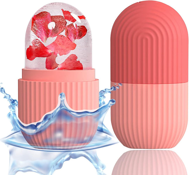 Ice Cube Roller Massager for Face, Eyes & Neck, Reusable Silicone Ice Mold, Pink