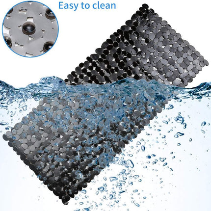 Pebble Bathtub Mat 35x16 Black Non Slip Suction Cups Drain Holes for Smooth Tubs
