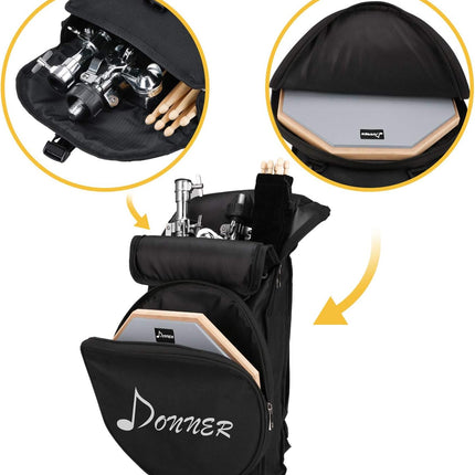 Snare Drum Stand Set 12in Practice Pad Drumsticks Backpack Fits 10in-14in Drum