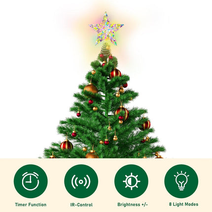 Christmas Tree Topper – LED Star with Remote Control & 8 Lighting Modes for a Glowing Tree
