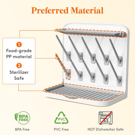 Baby Bottle Drying Rack – 10 Hooks, Countertop Organizer for Newborn Essentials