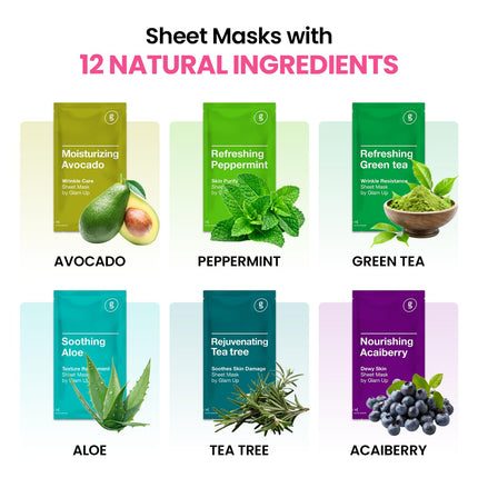 12 Pack Korean Skincare Sheet Masks for Dry and Sensitive Skin Hydration