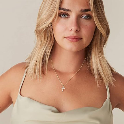 14K Gold Plated CZ Cross Necklace Women Faith Pendant Jewelry