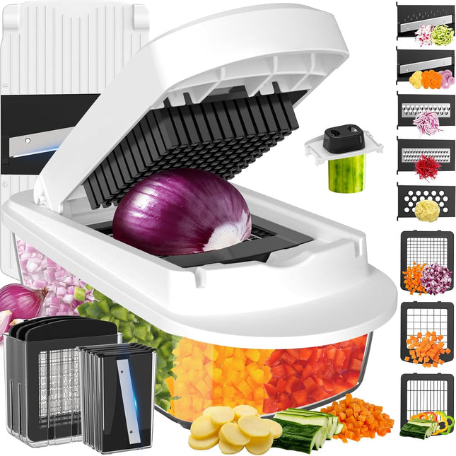8 Blade Vegetable Chopper Mandoline Slicer with Container Onion Veggie Cutter