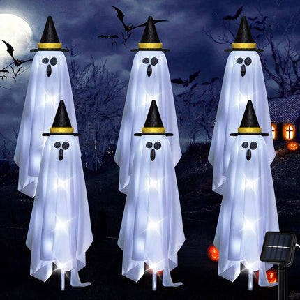 6-Pack Solar Ghost Lights, Floating Scary Halloween Yard & Pathway Decorations