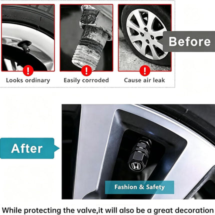 4 Pack Black Aluminum Tire Valve Stem Caps for Honda Car Wheels Dustproof Covers