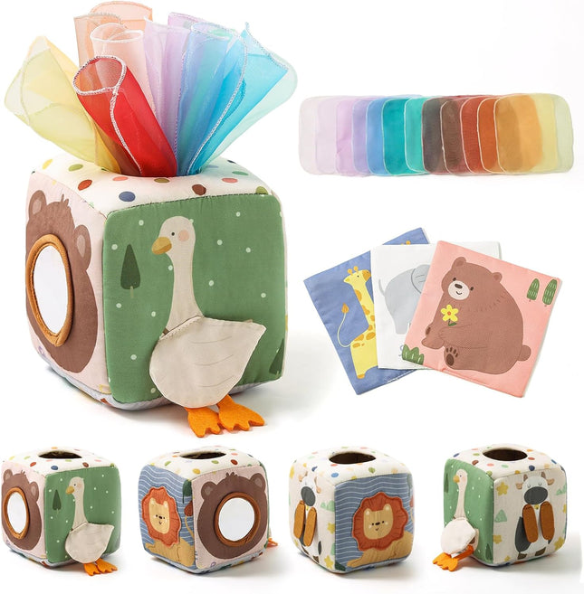 Baby Tissue Box Toy 6-18 Months Montessori Sensory Toy Crinkle Tissues Fine Motor