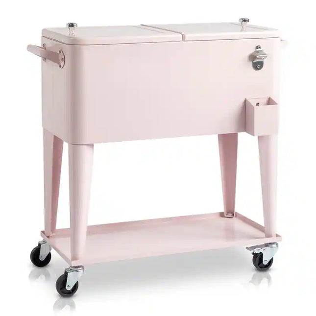 80QT Outdoor Cooler Iron Spray Finish with Shelf Rolling Ice Beverage Chest