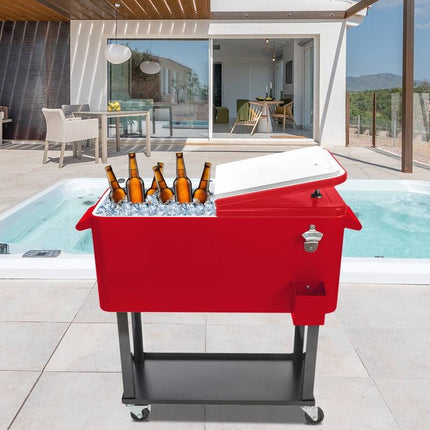 80Qt Red Cooler Box Black Square Foot Tube w/ Drain Pipe Ice Chest Storage