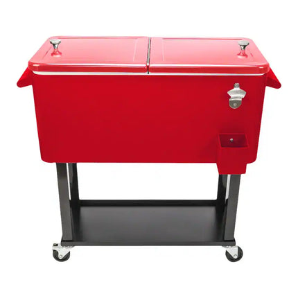 80Qt Red Cooler Box Black Square Foot Tube w/ Drain Pipe Ice Chest Storage
