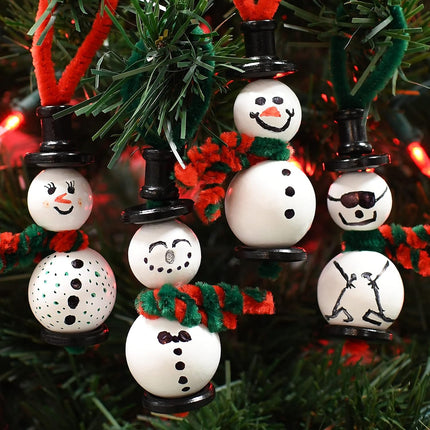 Christmas Bead Snowmen Craft Kit 4Set | DIY Ornaments for Kids & Tree Decor