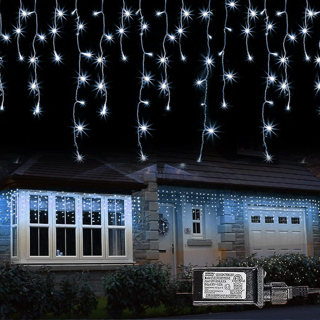 360 LED Christmas Icicle Curtain Lights – 29.5FT White Fairy String Lights