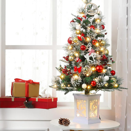 3FT Mini Prelit Christmas Tree – Snow Flocked, Warm White LEDs, White Base