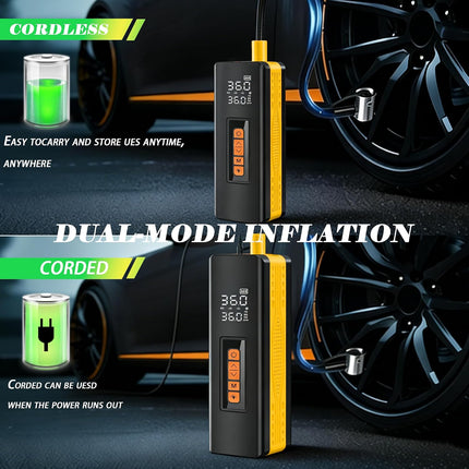 5X Faster Portable Tire Inflator, Cordless Air Compressor with Powerful Battery, Yellow