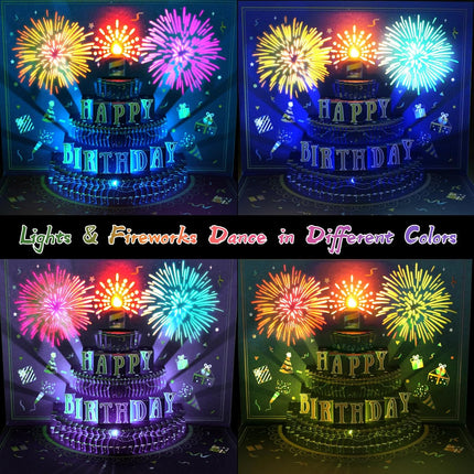 3D Musical Pop-Up Birthday Card, Lights, Fireworks & Candle, Birthday Gift for Mom & Dad