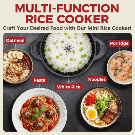 2-Cup Mini Rice Cooker 4-Cup Cooked Ceramic Nonstick Electric Pot Graphite