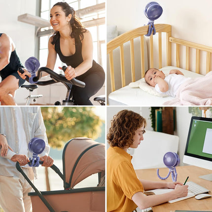 8000mAh Portable Stroller Fan USB Rechargeable 4 Speed Cooling Fan with LED Light, Black, Blue, Forest Green, Pink & Purple