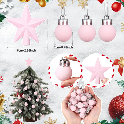 25PCS Mini Velvet Christmas Balls – 0.79" Pink Flocked Tree Ornaments