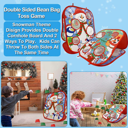 Christmas Party Bean Bag Toss Game – Double-Sided Collapsible Cornhole Board for Kids & Adults