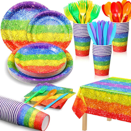 169pcs Rainbow Party Set – Plates, Cups, Napkins & Tableware for 24 Guests