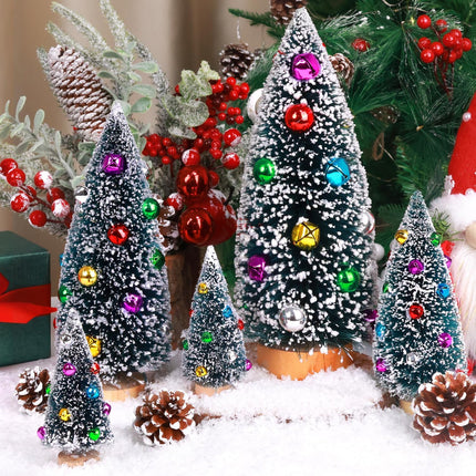 5PCS Mini Artificial Christmas Trees – Snowy Tabletop Bottle Brush Trees, 5 Sizes