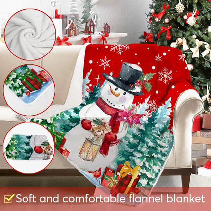 Christmas Blanket, Soft Red Snowman Throw Blanket for Holiday Home Decorations