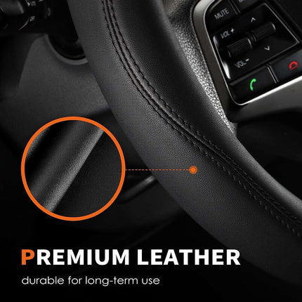 Car Steering Wheel Cover – Universal Fit, Leather with Anti-Slip Lining, 14.5"-15" Diameter